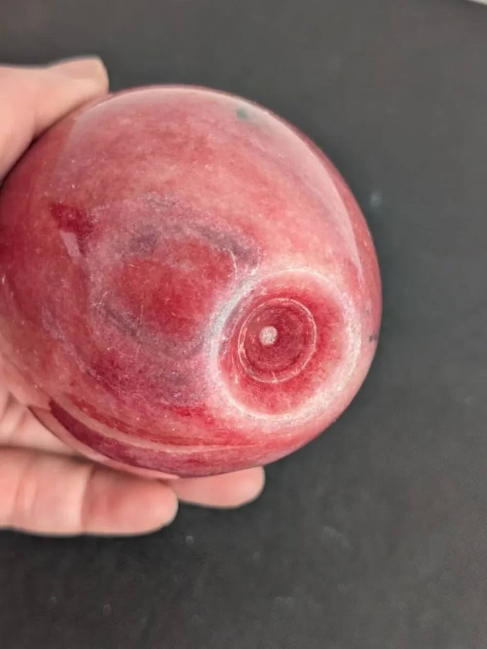 Vintage MCM Polished Marble Alabaster Red Apple Paperweight w/Brass Stem